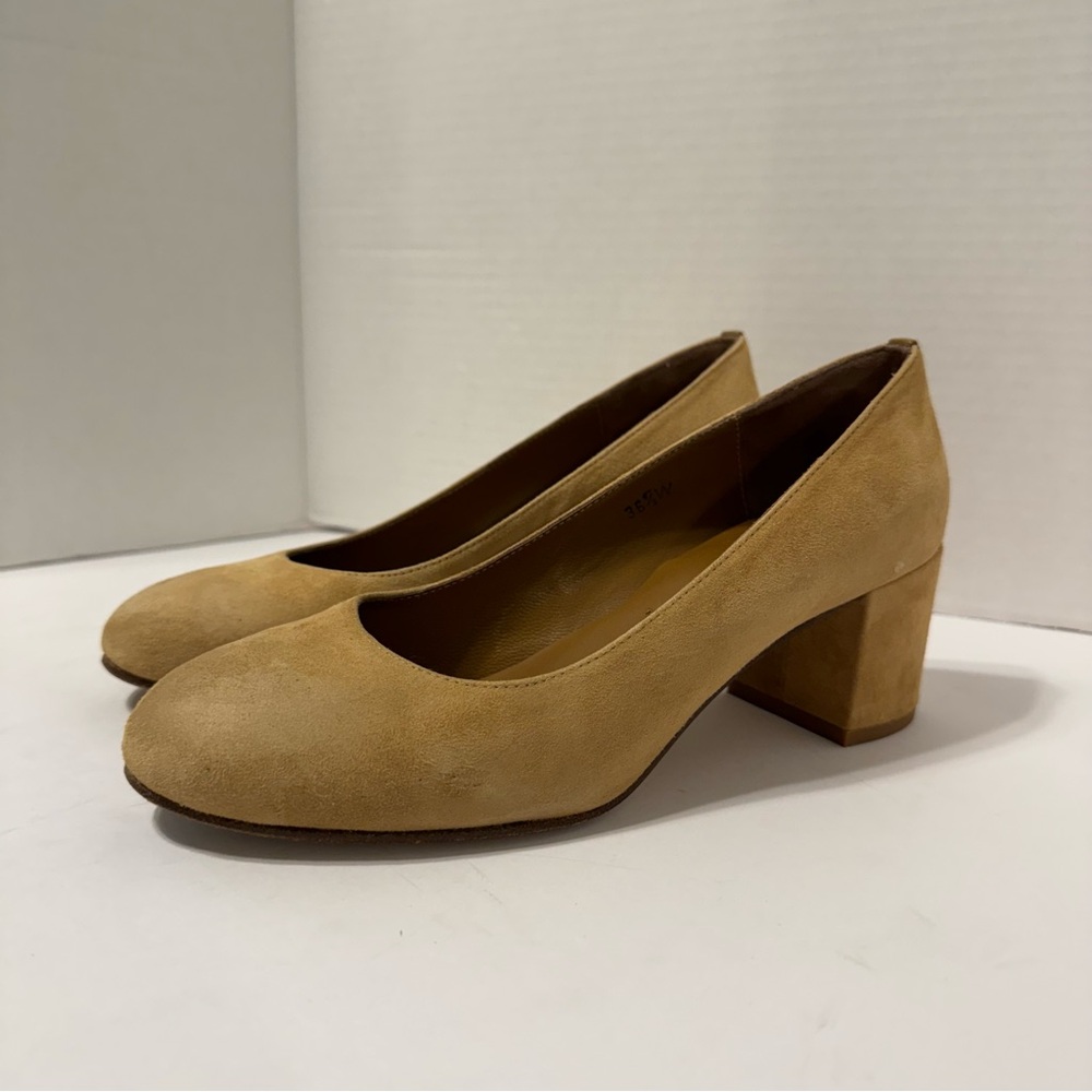 Margaux Suede Block Heel Pumps in Camel Tan